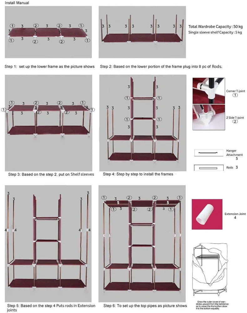 Armoire Garde-robe Portable Multi-Rangement / خزانة ملابس محمولة متعددة الرفوف