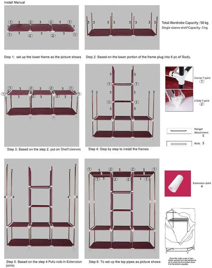 Armoire Garde-robe Portable Multi-Rangement / خزانة ملابس محمولة متعددة الرفوف